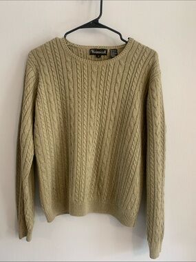 WAINSCOTT 100% Cotton Cable Knit Crewneck Sweater - Beige